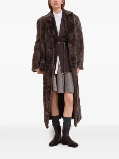 Brunello Cucinelli Double-breasted Lamb Fur Coat In Brown