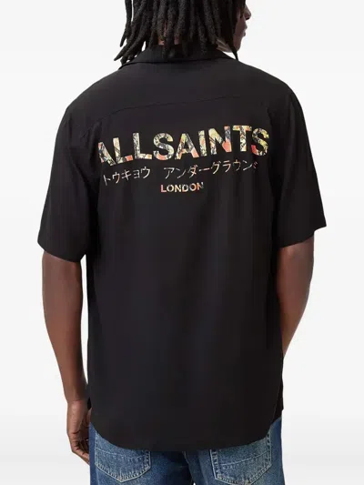 Allsaints Snakeskin-print Camp-collar Shirt In Black