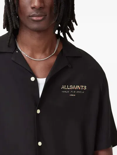 Allsaints Snakeskin-print Camp-collar Shirt In Black