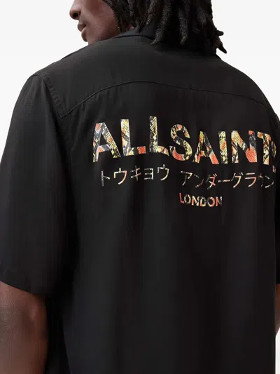 Allsaints Snakeskin-print Camp-collar Shirt In Black