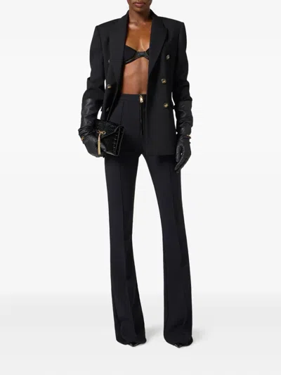 Elisabetta Franchi Flared High-waisted Trousers With Front Seam Detail In Blue