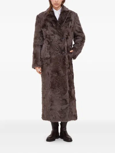 Brunello Cucinelli Double-breasted Lamb Fur Coat In Brown