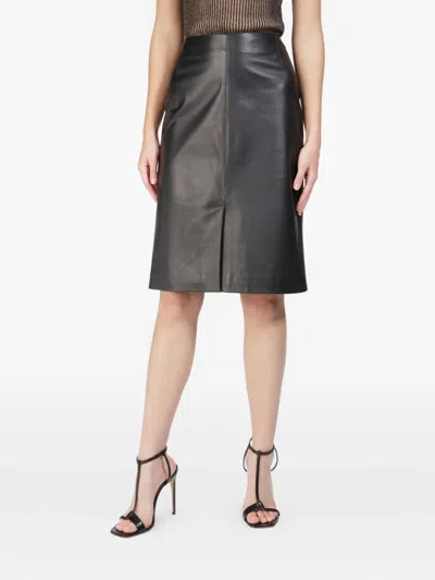 Bally Leather Split-front Mid Straight Skirt