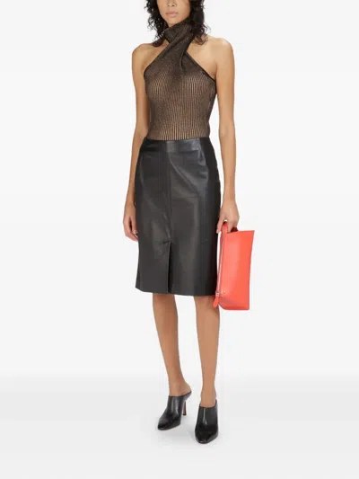 Bally Leather Split-front Mid Straight Skirt