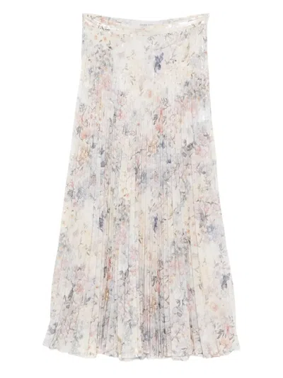 Golden Goose Sequin-embellished Pleated Midi Skirt With Floral Print In Neutral