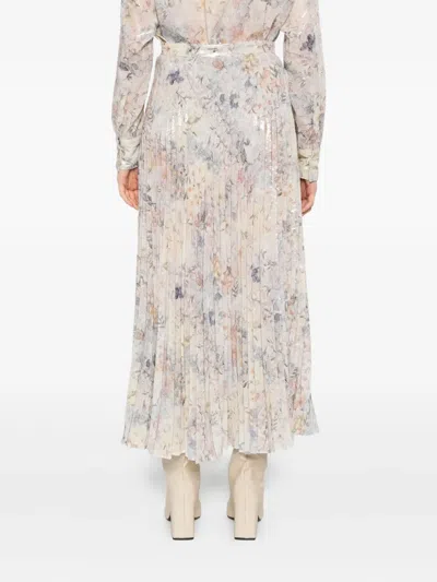 Golden Goose Sequin-embellished Pleated Midi Skirt With Floral Print In Neutral