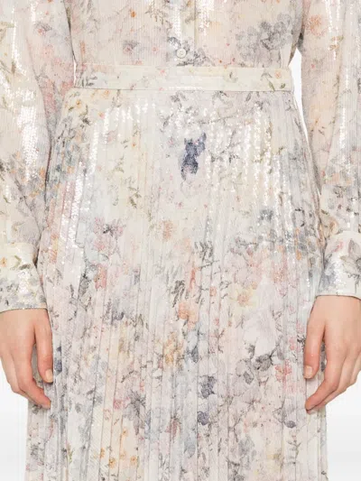 Golden Goose Sequin-embellished Pleated Midi Skirt With Floral Print In Neutral