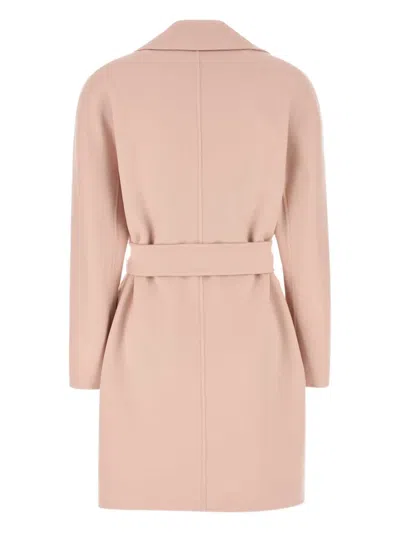 Max Mara Ajaccio Belted Wool Blend Coat In Pink
