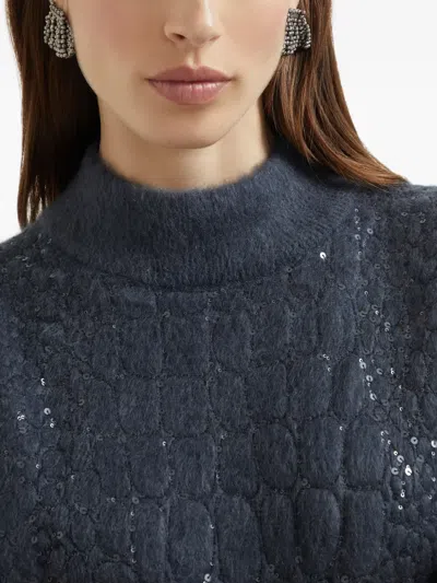 Brunello Cucinelli Croc-motif Sequin Dress In Blue