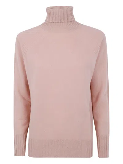 Twinset Twin-set Dusty Pink Turtleneck Sweater With Raglan Sleeves