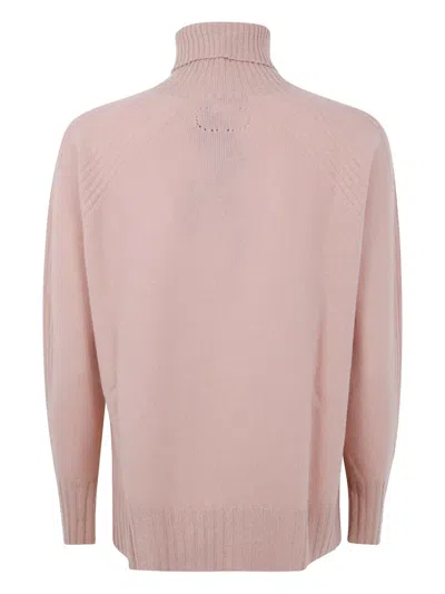 Twinset Twin-set Dusty Pink Turtleneck Sweater With Raglan Sleeves