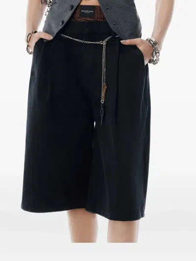 Alexander Wang Prestyled Pleated Shorts With Chain Belt In Black