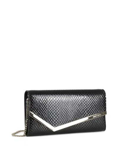 Jimmy Choo Snake-print Leather Clutch With Gold Accents In Black