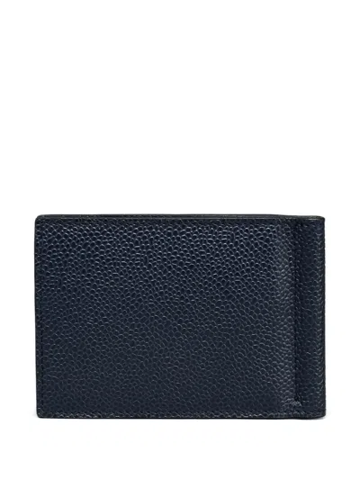 Thom Browne Money Clip Wallet With 4 Bar Stripes In Blue