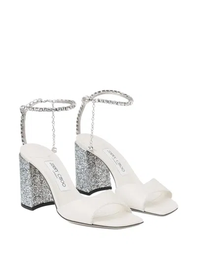 Jimmy Choo 85mm Saeda Crystal-embellished Glitter-heel Sandals