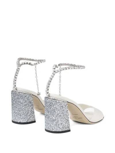 Jimmy Choo 85mm Saeda Crystal-embellished Glitter-heel Sandals