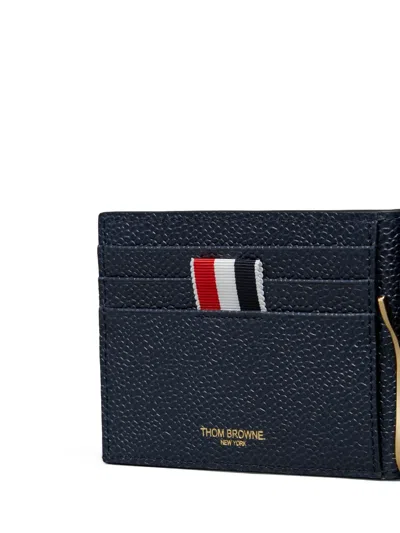 Thom Browne Money Clip Wallet With 4 Bar Stripes In Blue