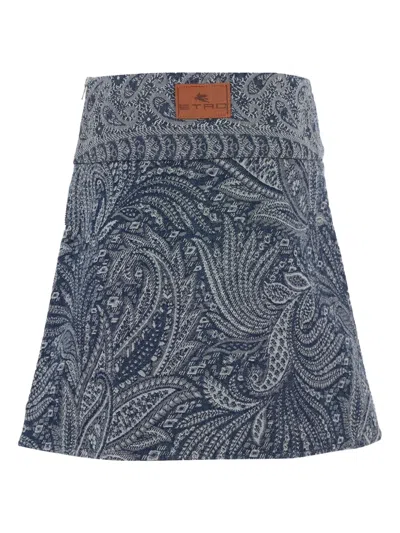 Etro Paisley-print Zip-fastening Skirt In Blue