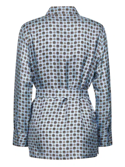 Max Mara Light Blue Printed Twill Boccale Belted Shirt In Blue