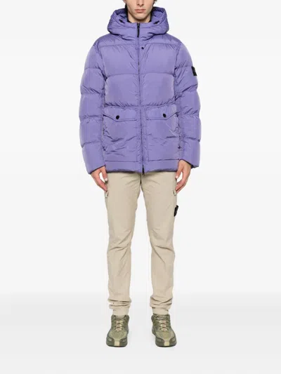 Stone Island Hooded Down Jacket With Wind Resistance In Purple