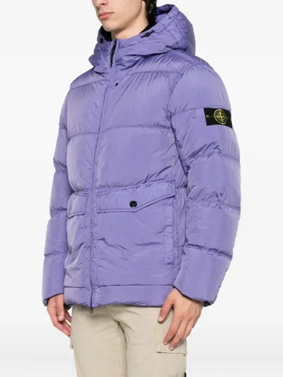 Stone Island Hooded Down Jacket With Wind Resistance In Purple