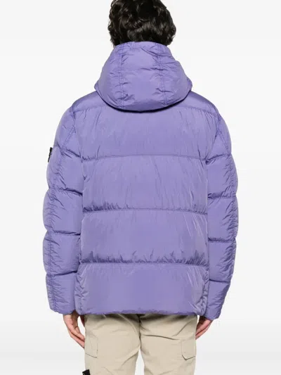 Stone Island Hooded Down Jacket With Wind Resistance In Purple