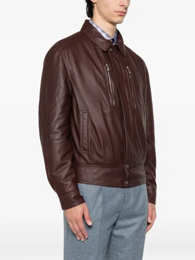 Brunello Cucinelli Zip-fastening Leather Jacket In Burgundy