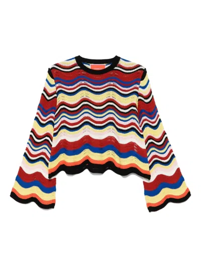 La Doublej Wave-pattern Bell-sleeve Sweater In Multi