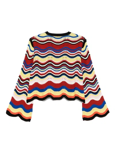 La Doublej Wave-pattern Bell-sleeve Sweater In Multi