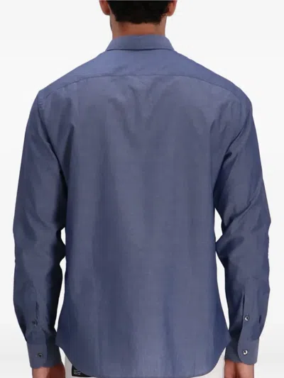 Emporio Armani Cotton Shirt With Button-down Collar And Cuffs In Blue