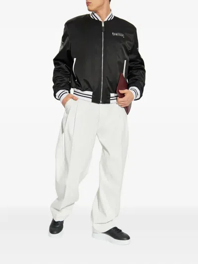 Alexander Mcqueen Rose-embroidery Satin Bomber Jacket In Gray