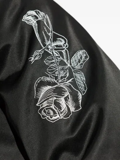 Alexander Mcqueen Rose-embroidery Satin Bomber Jacket In Gray