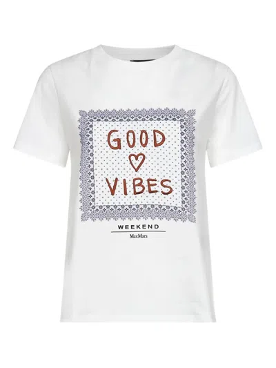 Weekend Max Mara Embroidered-print Cotton T-shirt In White