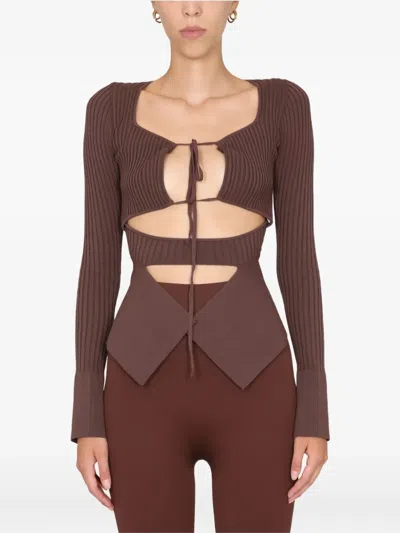 Andreädamo Andreādamo Ribbed Tops In Brown