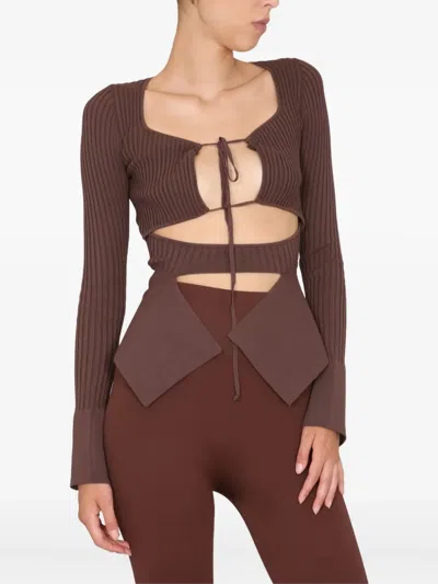 Andreädamo Andreādamo Ribbed Tops In Brown