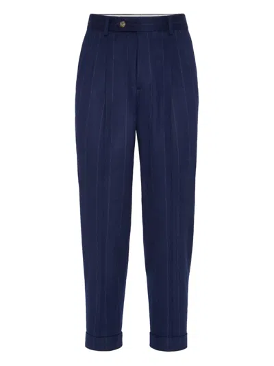 Brunello Cucinelli Straight-leg Pleated Wool-flannel Trousers In Blue