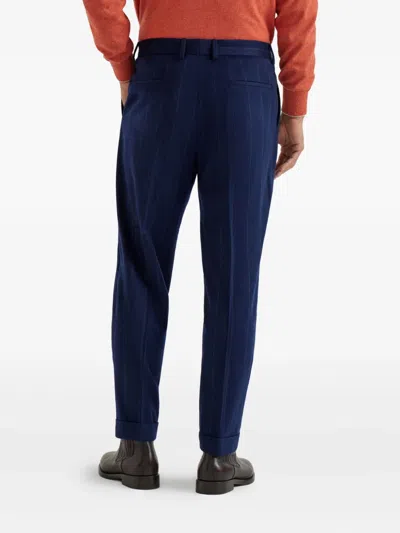 Brunello Cucinelli Straight-leg Pleated Wool-flannel Trousers In Blue