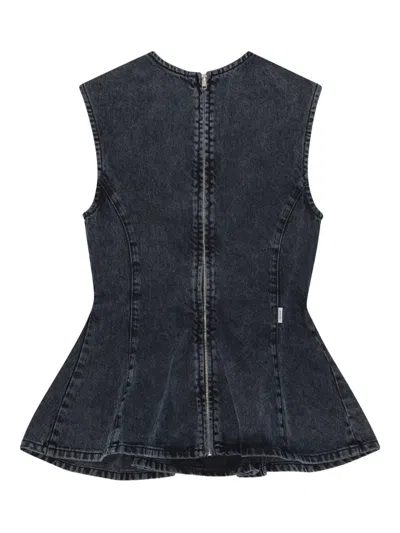 Remain Birger Christensen Waist Fitted Peplum Sleeveless Top In Blue