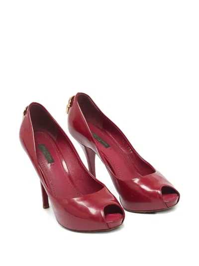 Pre-owned Louis Vuitton 90mm Patent Leather Peep Toe Pumps In Red