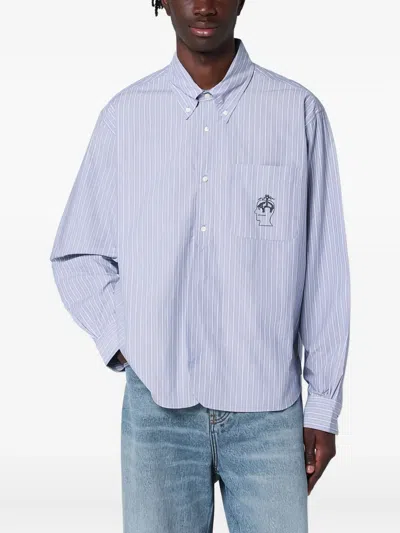 Brain Dead X Brooks Brothers Striped Long-sleeved Shirt In Blue