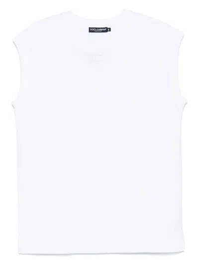 Dolce & Gabbana White Cotton T-shirt With Emboridered Logo In White