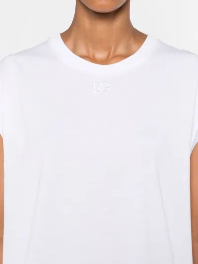 Dolce & Gabbana White Cotton T-shirt With Emboridered Logo In White
