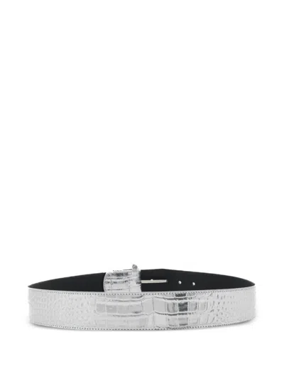 Brandon Maxwell Crocodile-effect Buckle Belt In Silver