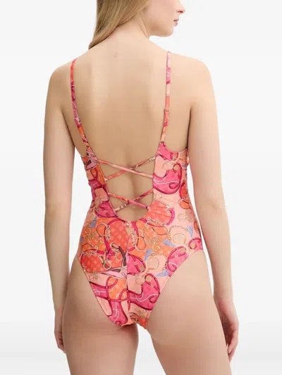 Guess Usa Chain-embellished Print Swimsuit In Multi