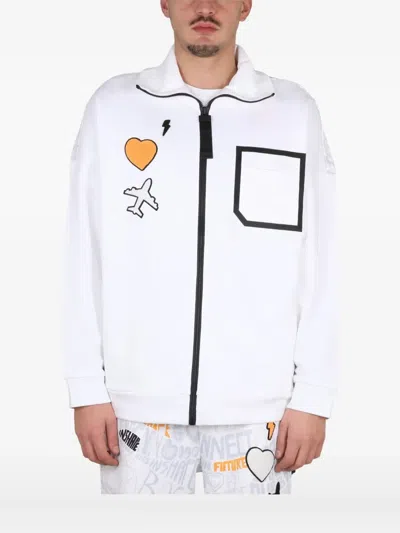Hugo Boss Logo Print High Collar Sweatshirt With Front Pocket In White