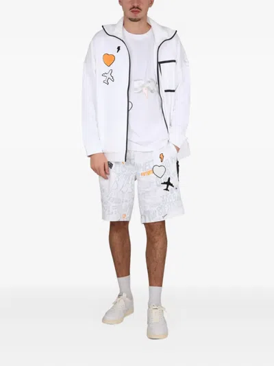 Hugo Boss Logo Print High Collar Sweatshirt With Front Pocket In White