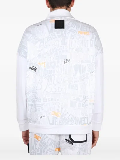 Hugo Boss Logo Print High Collar Sweatshirt With Front Pocket In White