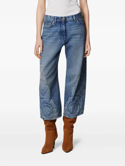 Versace Barocco-pattern Jeans In Blue