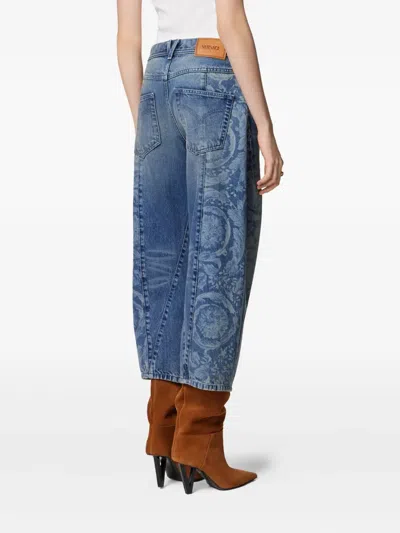 Versace Barocco-pattern Jeans In Blue