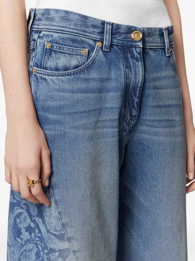 Versace Barocco-pattern Jeans In Blue